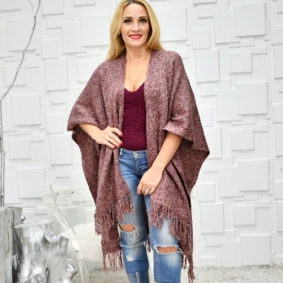 Burgundy Knit Wrap/Shrug/Poncho - Picture 3 of 4